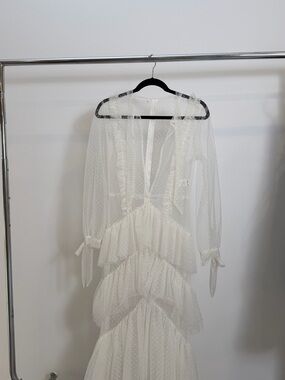 White Swiss Dot Ruffle Maxi Dress